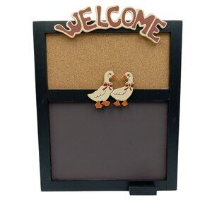 Vintage Hanging Wood Plaque Cork and Chalk Board Welcome Geese 12 x 9 x 3/8 Inch
